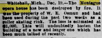 Montague Opera House - Dec 19 1900 Article (newer photo)